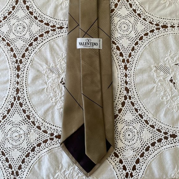 Valentino Cravatte silk tie tan & black rare - Picture 9 of 12